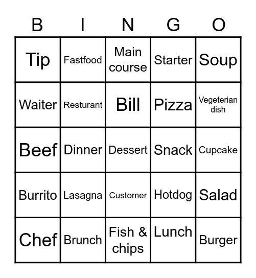At the restaurant Bingo Card