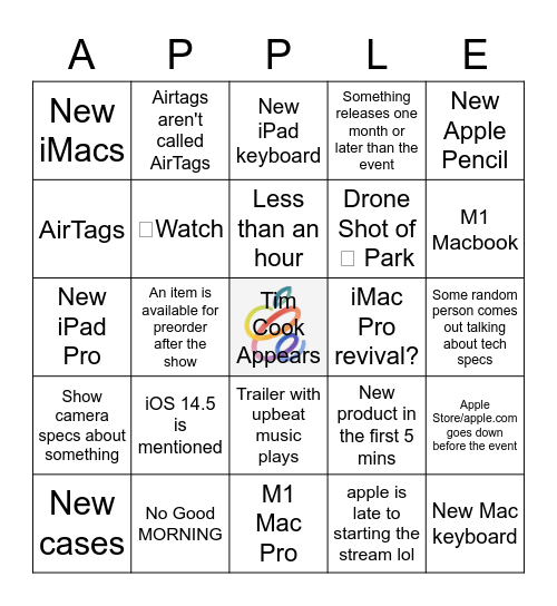 "Spring Loaded" April Apple Event Bingo Card