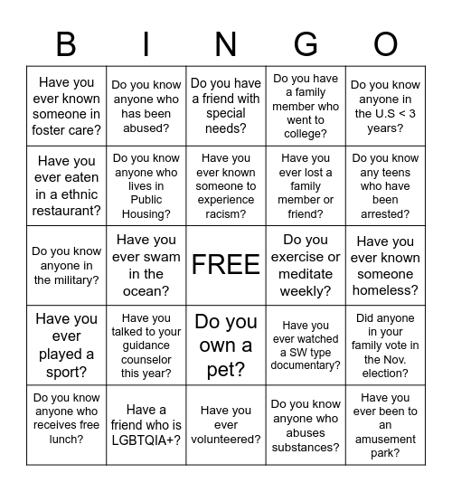 Have you ever - Social Work Bingo Card