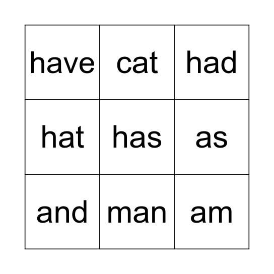 Word Work Bingo Card