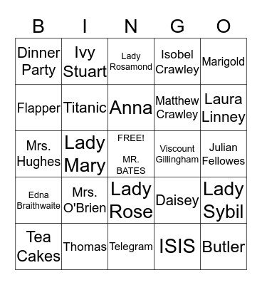 DOWNTON ABBEY BIGO Bingo Card