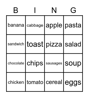 Food Bingo Card