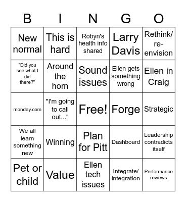 Status Update Bingo Card
