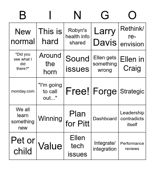 Status Update Bingo Card