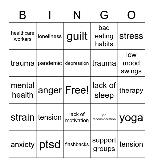 Trauma In The Medical Field Bingo Card
