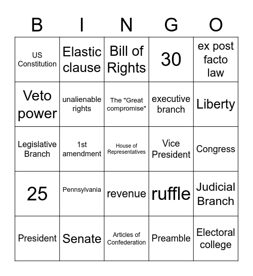 Constitutuion Bingo Card