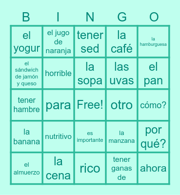 3.1 Vocabulary Bingo Card