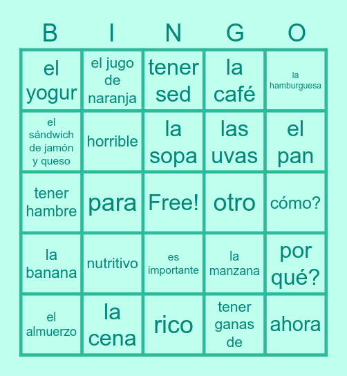 3.1 Vocabulary Bingo Card