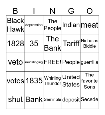 Jackson's Bingo Card