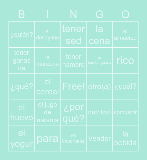 3.1 Vocabulario - Mi Comida Favorita Bingo Card