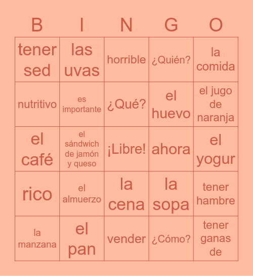 LA COMIDA Bingo Card