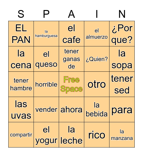 Mi Comida Favorita Bingo Card