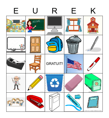 EUREKA ! - Classroom Items Bingo Card