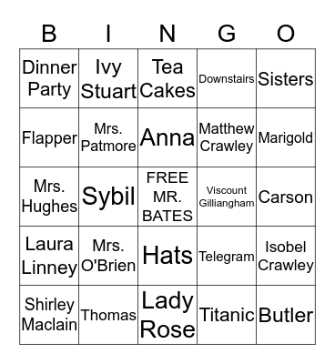 DOWNTON ABBEY BINGO Card