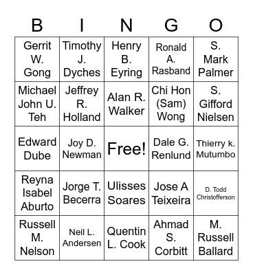 General Conference Bingo Card