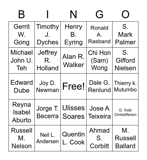 General Conference Bingo Card