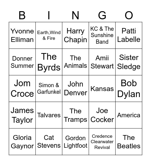 Folk/Disco Bingo Card