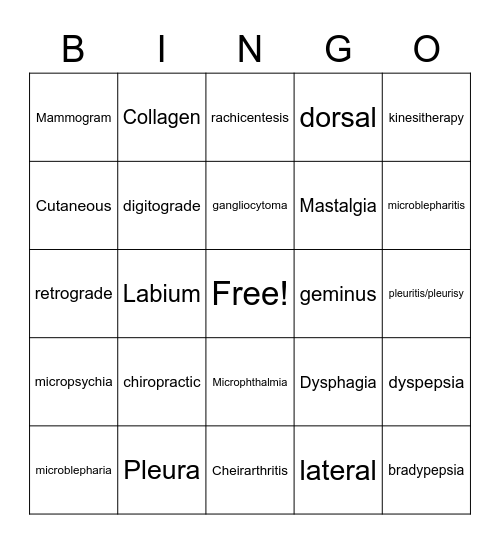 MT Lesson 9 Bingo Card