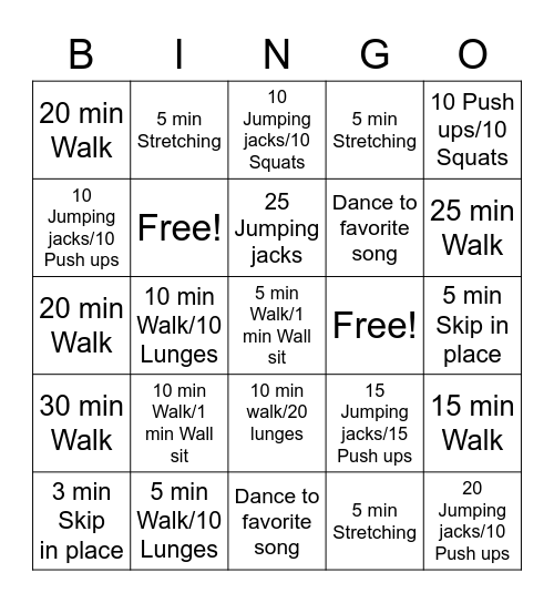 Get Moving Bingo Card