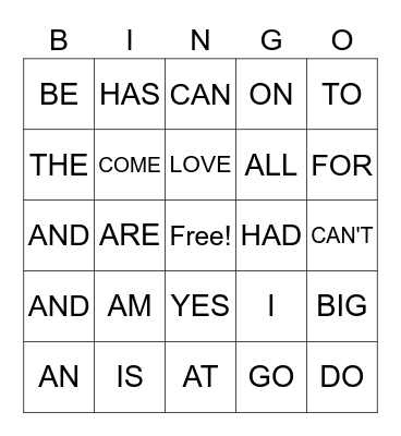 SIGHT WORDS Bingo Card