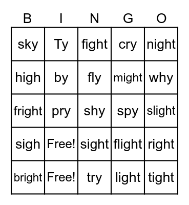 Long i Bingo Card