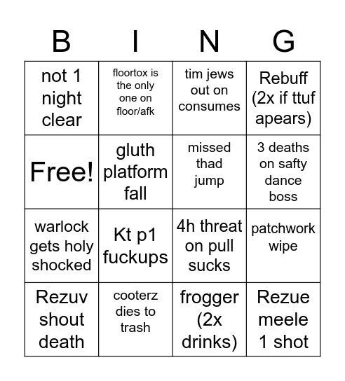 aftershits naxx Bingo Card