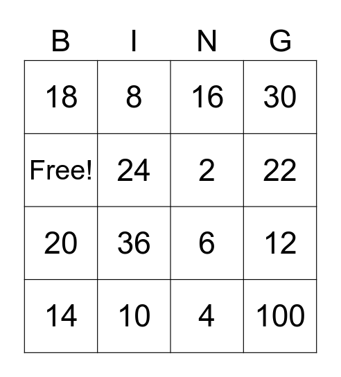Double Fact Bingo Card