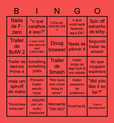 Nintendo E3 bingo Card