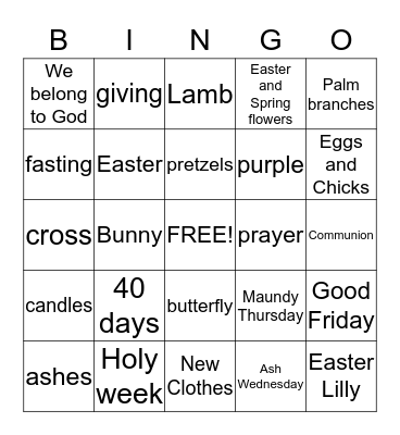 Lent Bingo Card