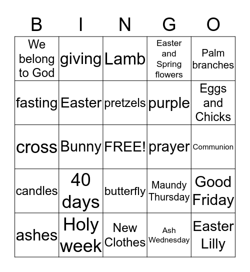 Lent Bingo Card