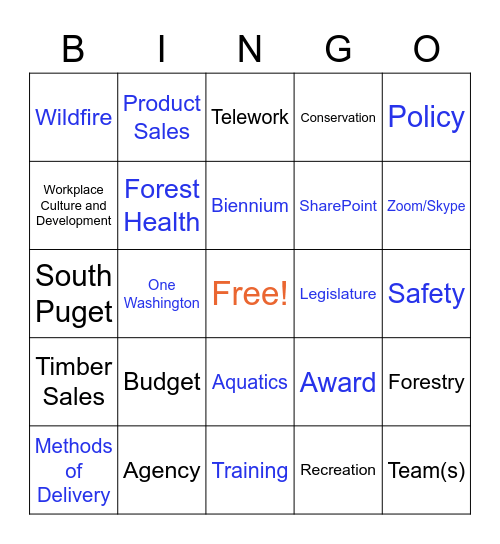 SPS Region All Staff Meeting Bingo Card