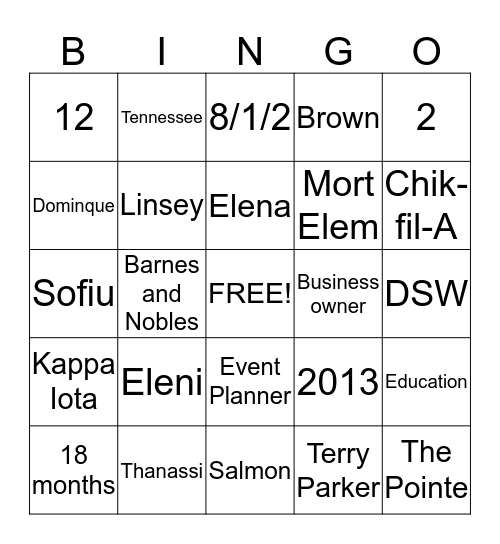 Barbara's Bingo  Bingo Card
