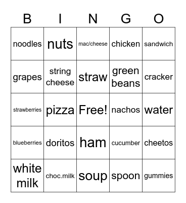 Lunch Bingo Card