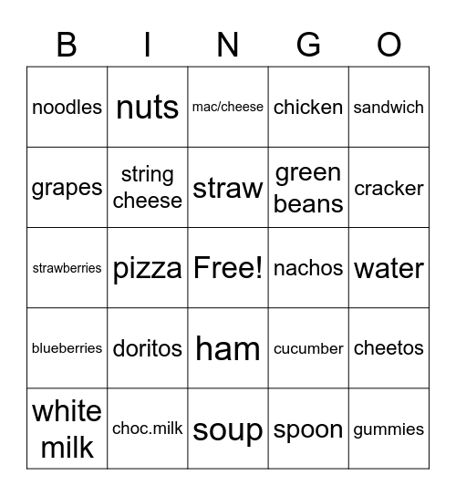 Lunch Bingo Card