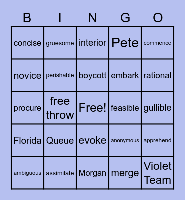 Vocab Words Bingo Card