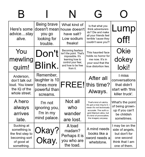 Fandom Bingo!!! Bingo Card