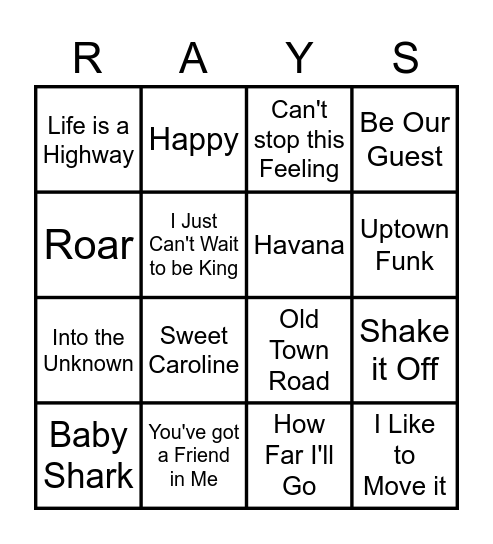 KIDS CLUB MUSIC BINGO Card