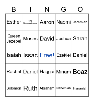 Bible Character Bingo Card