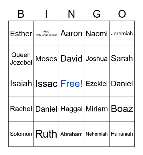 Bible Character Bingo Card