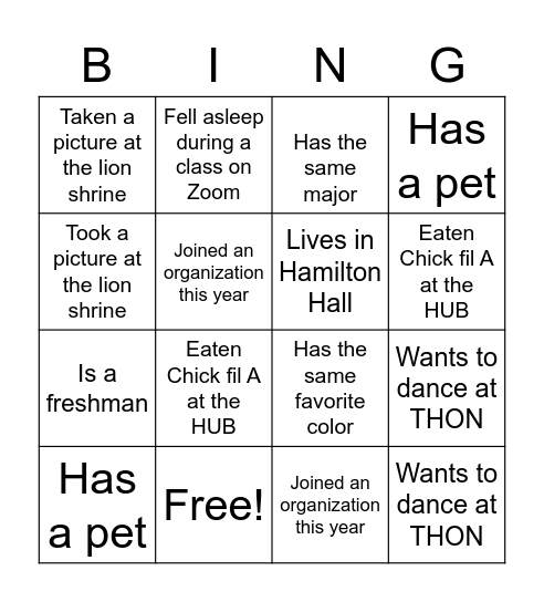 Hamilton Bingo Card