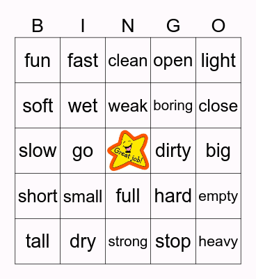 Opposites! Bingo Card