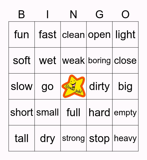 Opposites! Bingo Card