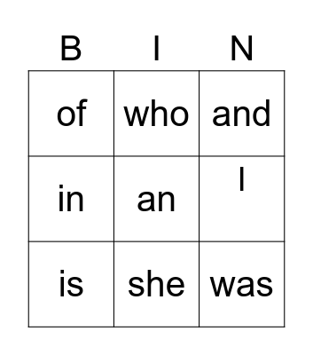 Paris Sight Words Bingo Card