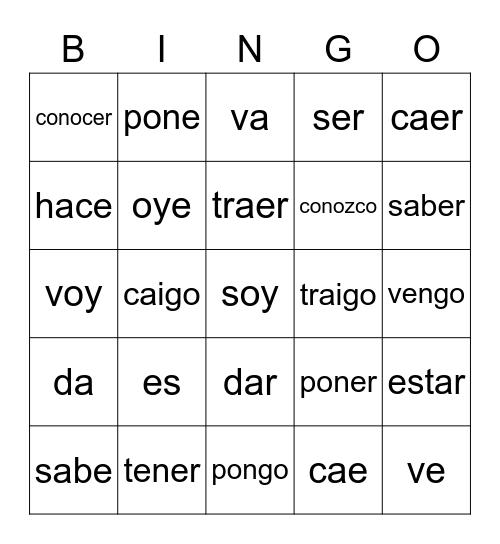 Go Yo Verbs Bingo Card