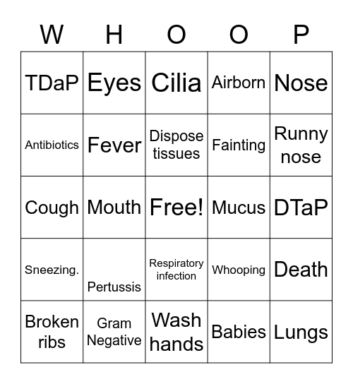 Whooping cough bingo Card