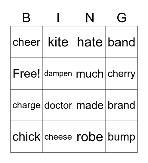 ch, magic e , b and d Bingo Card