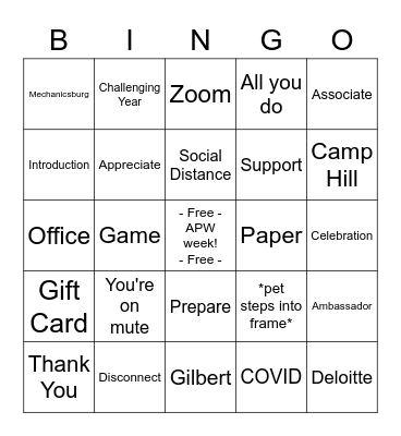 Administrative Professional Week BINGO Card