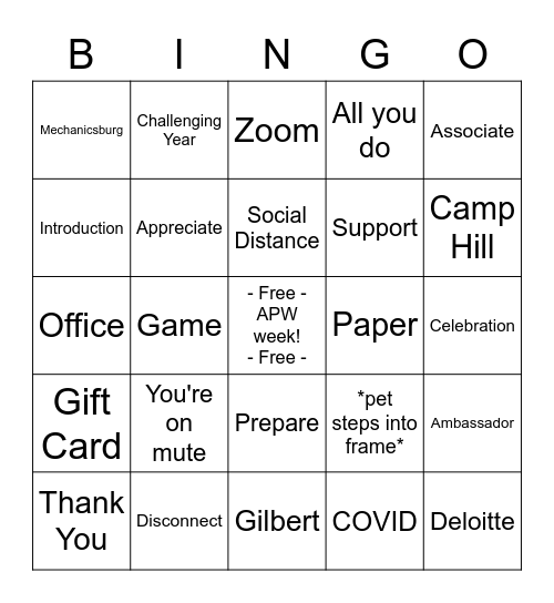 Administrative Professional Week BINGO Card