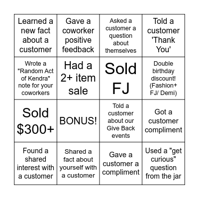 WOW service Blackout! Bingo Card