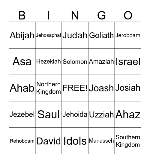 Kings of Israel Bingo Card